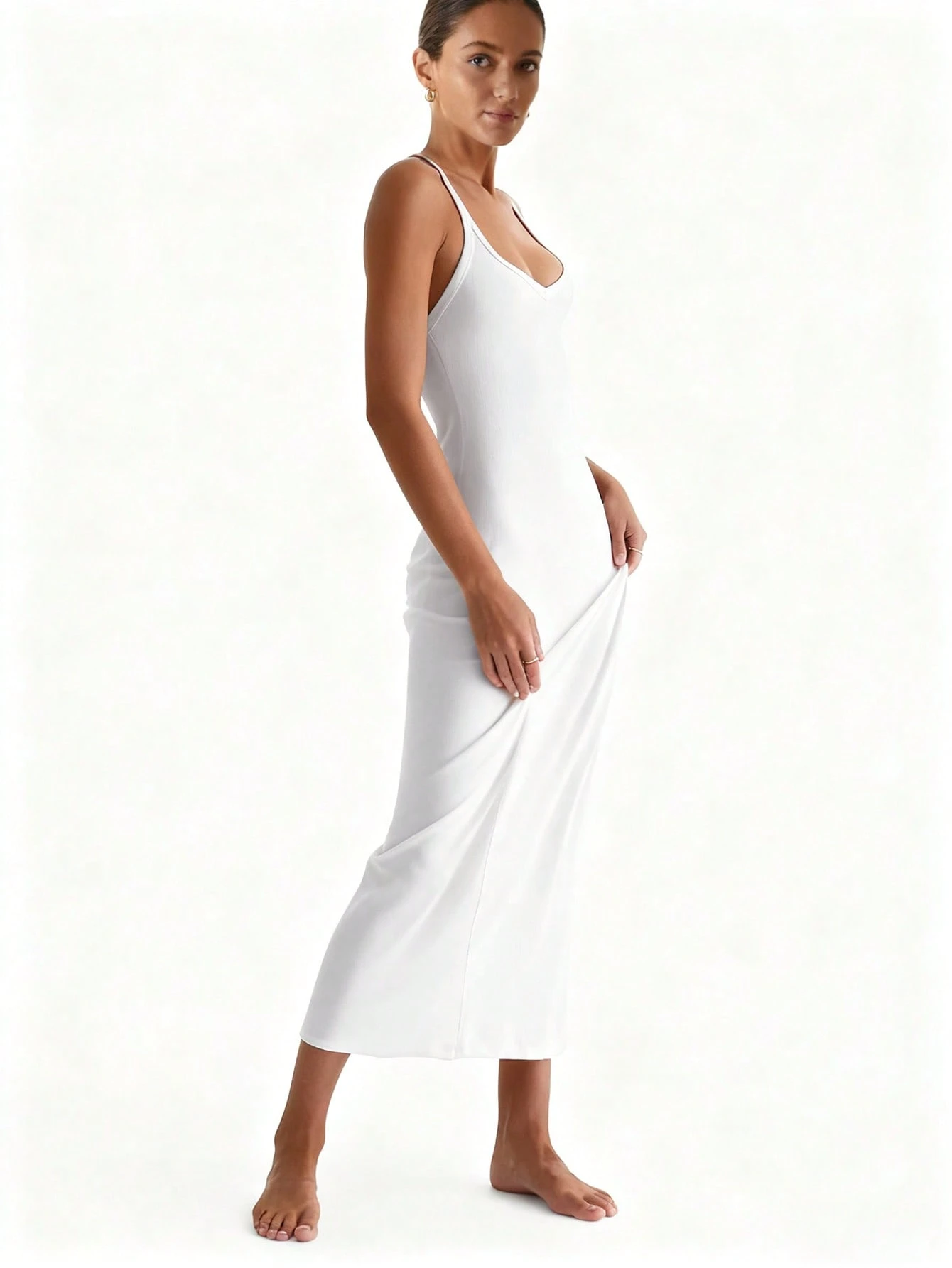 White V-Neck Stretch Knit Midi – Crossfit Event recenzja i cena